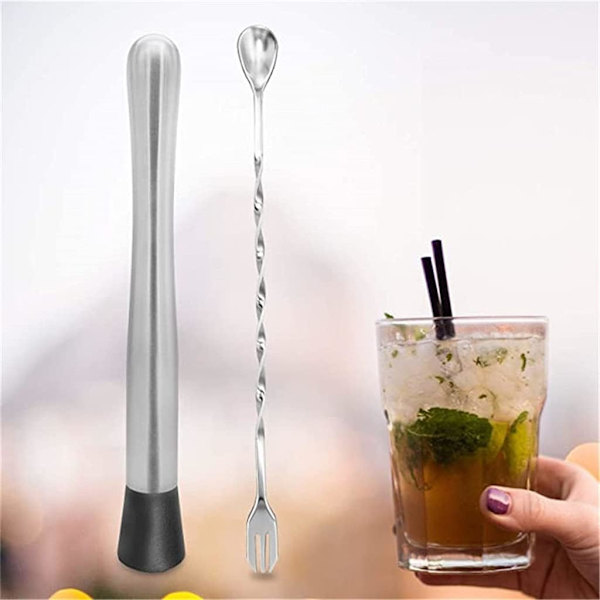 8 Tommer Cocktail Muddler og Blandeske, Rustfrit Stål Cocktail Muddler Hjemmebar Bartender Værktøj Barware Sæt Barer