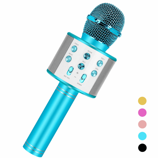Hauskoja leluja tytöille, käsikaraokemikrofoni, syntymäpäivälahjat pojille, tytöille, langaton bluetooth mikrofoni Uusi huippuluokan LED-valo (sininen)