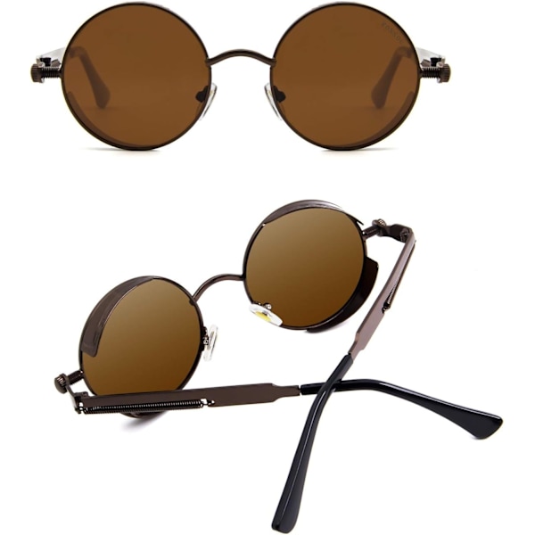 Steampunk Stil Runda Vintage Polariserade Solglasögon Retro Glasögon UV400 Skydd Metallram