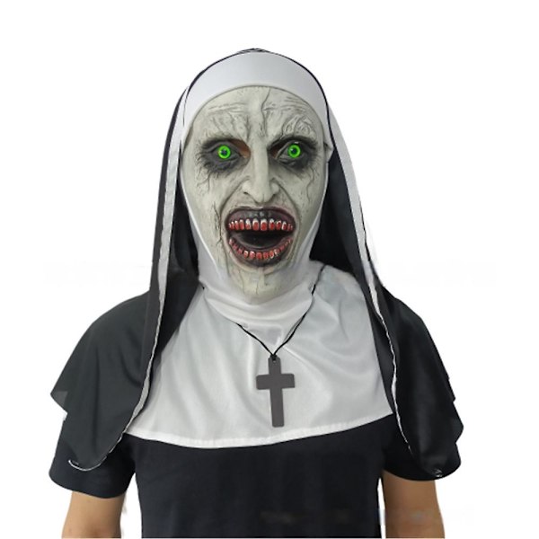 Nun Scary Latex-naamio, Halloween-naamiaiskosketuskauhu Täyspäähuivi Cosplay-naamiot Rekvisiitat