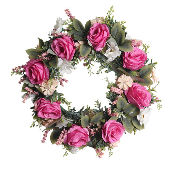 Syksy seppele, yksivuotiset seppeleet syyskoristeet, keinotekoinen syysseppeleen lehtikoristeet, syyssadonkorjuukodin koristelu 45cm – violetti vaaleanpunainen ruusu Purple pink rose