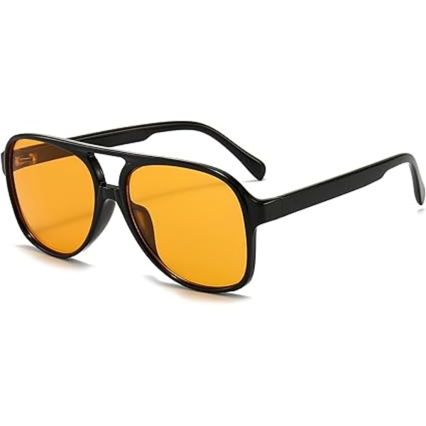 Retro Polariseret Solbriller Oversized Vintage 70'er Pilot Solbriller Stor Ramme Klassisk Dobbelt Bro Retro Briller UV400. Sort Stel - Gul Black Frame - Yellow