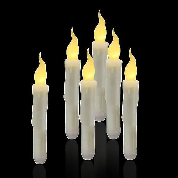 Flammeløse flimrende lys, 1 fjernkontroll, 17 cm elfenben, batteridrevne LED-vindulys, timer, sett med 6 flammeløse plastlys med voks-effekt