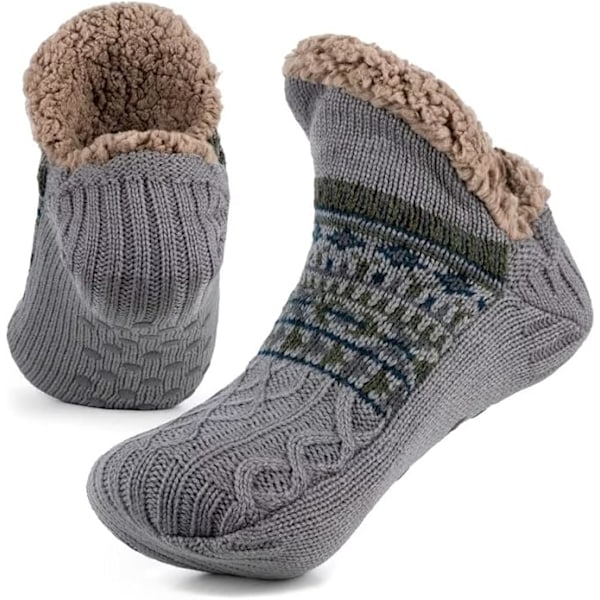 Slippersokker til mænd og kvinder, bløde sokker med skridsikre dutter, fleeceforede, termisk støtte, julegave M 40-42 Grey 40-42
