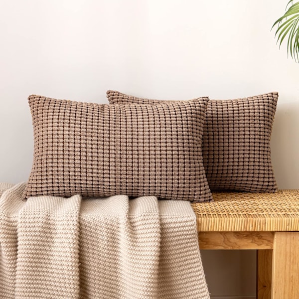 Corduroy Granule Pudebetræk Dekorative Pudebetræk Aflange Bløde Pellets Solid Pudebetræk til Sofa Soveværelse 12x20 Tommer 7#Coffee
