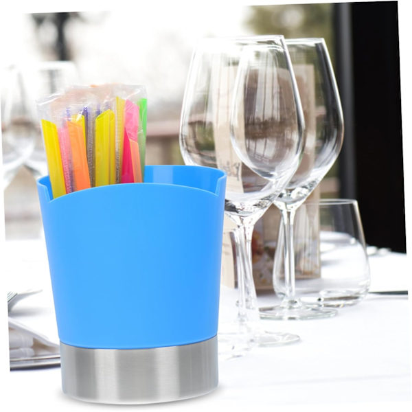 Halm Hink Dispenser Plast Organizer Box Drickshalm Dispenser Köksredskap Sked Gaffelhållare Rostfritt Stål Blå blue