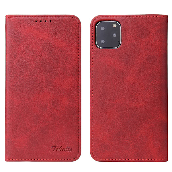 iPhone 11 Fodral Premium PU Läder Plånboksfodral med Korthållare Ställ Inbyggd Magnetisk Stängning Flip Folio Telefonskal för iPhone 11 - Röd