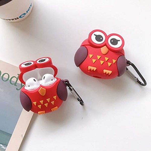 Case AirPods 1 AirPods 2:lle, Big Eyes Red Night Owl case, silikonikuulokkeiden case cover AirPodsille + koukku (2 kpl)