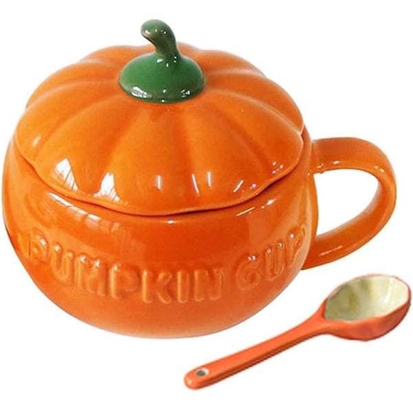 Halloween Keramisk Græskar Krus，Sød Græskar Kop, Keramisk Kaffe Kops, 350ml Te Kop med Låg（ske+kop） S