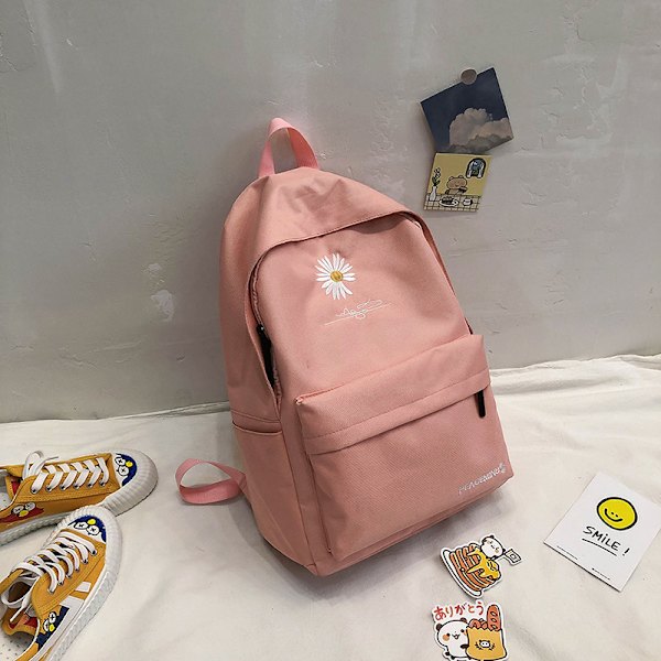 Studentersekk, stor kapasitet ensfarget ungdomsryggsekk nylon, egnet for ungdomsskole- og videregående elever, rosa pink