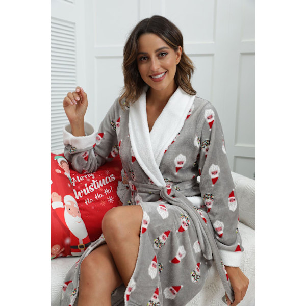 Santa Claus Flanell Morgenkåpe Nattkjole Loungewear for Kvinner Gray XL