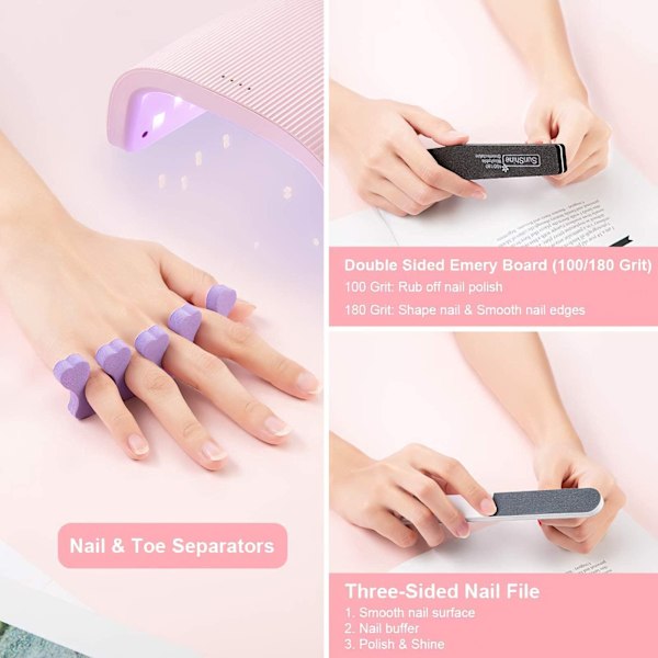 LED UV Neglelakk Lampe, 48W Profesjonell Manikyr og Pedikyr med Auto Sensor, 3 Timere 30s/60s/90s, Tørker for All Neglelakk, Rosa…