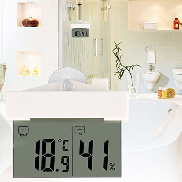 Digital klokke termometer Hydrometer LCD selvklebende med sugekopp Klokke Vindu Vegg Innendørs Utendørs Hage Bad Drivhus