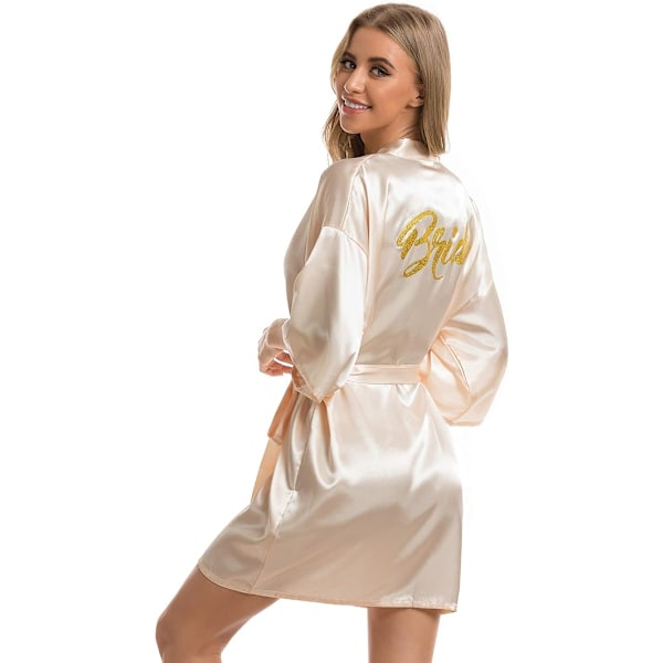 Bryllupskåbe Satin Kimono Badekåbe til Brude og Brudepiger Damekåbe med Bælte V-Hals Bryllupskåbe Poolparty og Pyjamasparty Champagne Pink S