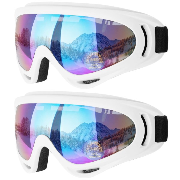 Skibriller, Motorsykkelbriller, Snowboardbriller for menn Damer Barn - UV-beskyttelse Skum Anti-ripe Støvtette Fargede linser Hvit 2
