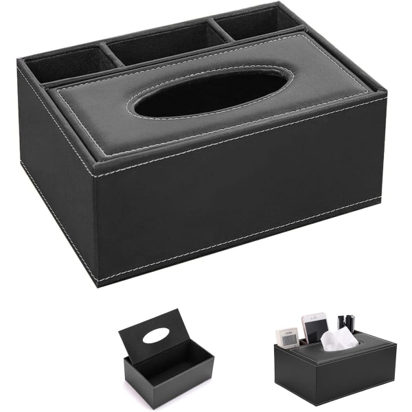 Rektangulær PU læder vævsæske 1 stykke vævsæske, multifunktionel vævsholder, Elegant og stilfuld servietholder til opbevaringsboks til hjemmet skrivebord, sort