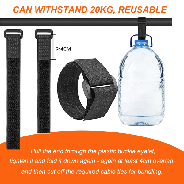5M Borrelås Kabelbinder, Justerbare Kabelstropper med 20 Spenner, Gratis Klippbar Lengde Gjenbrukbare Festende Borrelås Kabelbinder, 2cm Bred, Svart