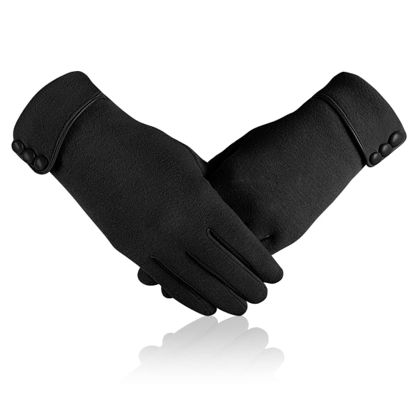 Naisten kosketusnäytölliset käsineet - Talven lämpimät käsineet Naisten thermal Full Finger Rukkaset Tuulenpitävä Vuorattu Paksu Lämpimät Käsineet Lahjoihin, Musta Black