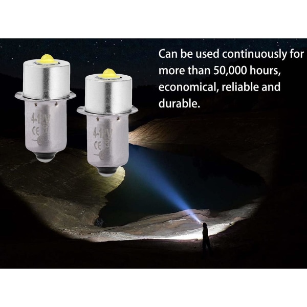 Page 13.5S High Power LED Pære, Erstatningslommelygte, DC 3V 6V 12V, 3W 230lm, 2 STK (P13.5s, Varm Hvid)