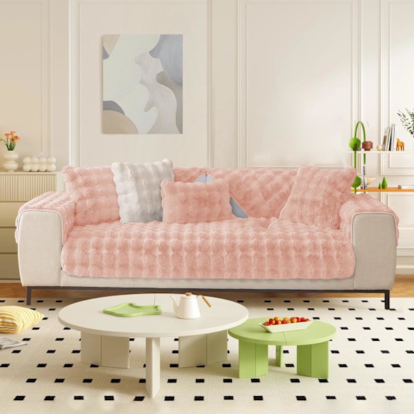 Tjocka Kanin Plysch Sofföverdrag 1 2 3-sits, Halkfria Sofföverdrag, Roligt Luddigt Sofföverdrag, Varma Sammet Soffkuddöverdrag (90x90cm) Pink 90*90cm