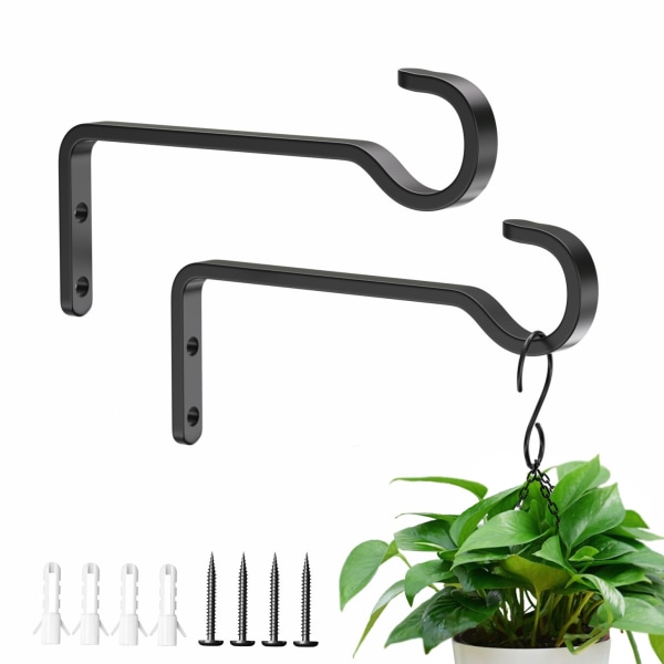 2-pack Tunga Utomhus Växtupphängare för Hängande Korgar, Järn Hängande Växtfästen, Metall Växtkrokar Väggkrokar, Fågelmatare, Svart