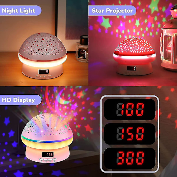 Svampe stjernehimmel projektionslampe, soveværelse atmosfære himmel lampe Timer Roterende stjerne projektor natlys til børn, gaver til 3-10 år gamle børn
