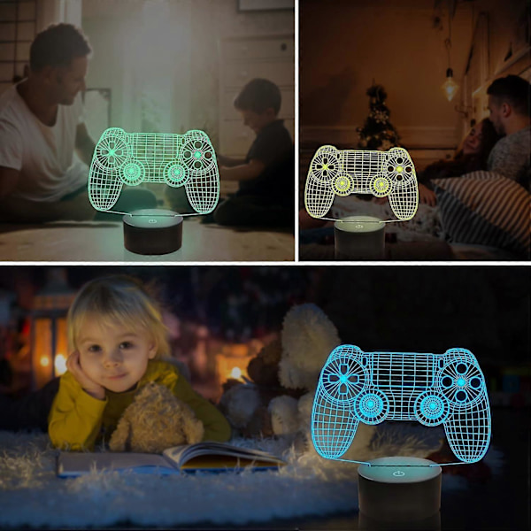 Gamepad 3D Illusion Lampe, Ammonit Controller Natlys med Fjernbetjening