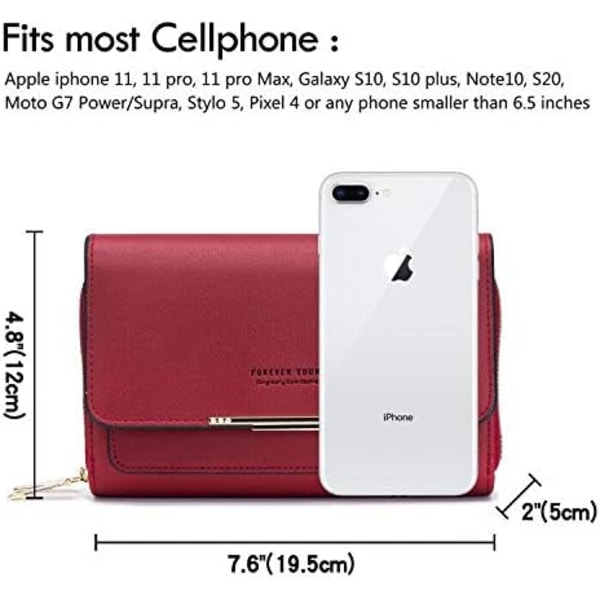 Liten Crossbody Telefonväska för Kvinnor, PU Läder Mobiltelefonväska Korthållare Plånbok och Handväska, Axelväska med Justerbar Rem Red