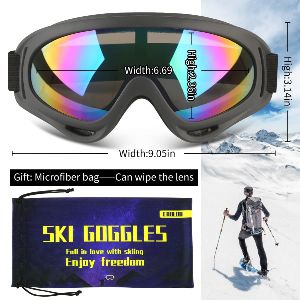 Skibriller, motorcykelbriller, snowboardbriller til mænd, kvinder, børn - UV-beskyttelse Skum Anti-ridse Støvtætte farvede linser sort og orange