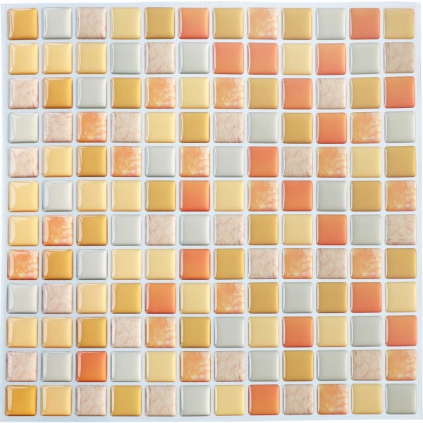 3D vanntette selvklebende veggklistremerker i mosaikk, selvklebende veggfliser på bad, gule veggbelegg selvklebende fliser, 4 stk.