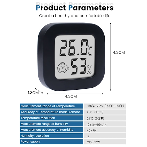 Digital Hygrometer Indendørs Termometer Rumstermometer og Luftfugtighedsmåler med Temperatur Luftfugtighedsovervågning til Drivhus, Have, Kælder