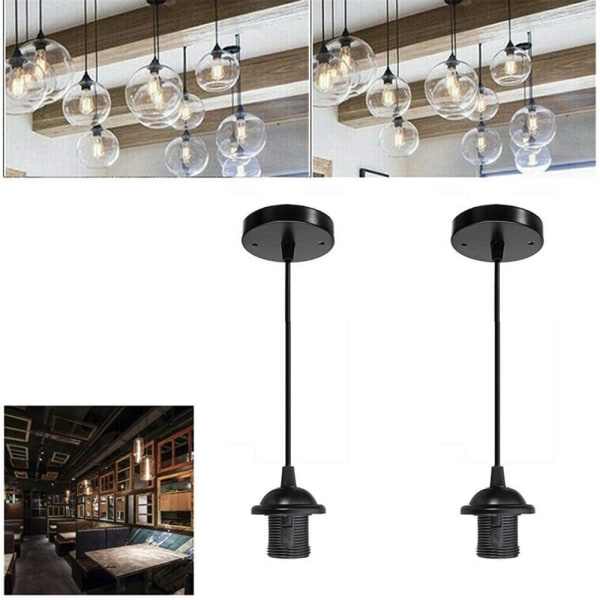 Pack E27 Base Pendel Tillbehör med kabel Lamphållare för DIY Vardagsrum Sovrum Kök Hall Vintage takljuskrona - Svart