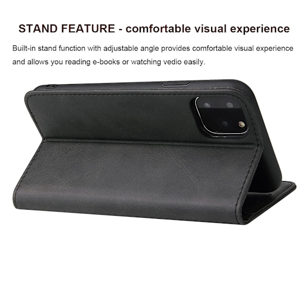 iPhone 11 Fodral Premium PU Läder Plånboksfodral med Korthållare Ställ Inbyggd Magnetisk Stängning Flip Folio Telefonskal för iPhone 11 - Svart