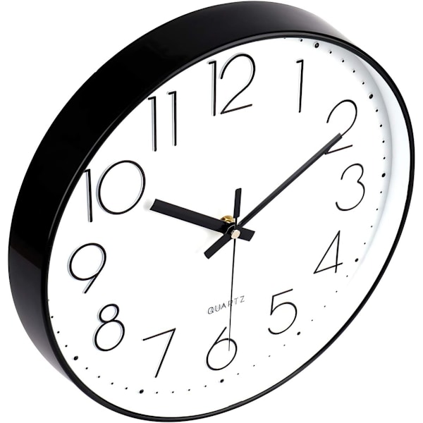 Icke-tickande analog väggklocka, 30 cm rund väggklocka, dekoration för vardagsrum, sovrum, kontor (svart)