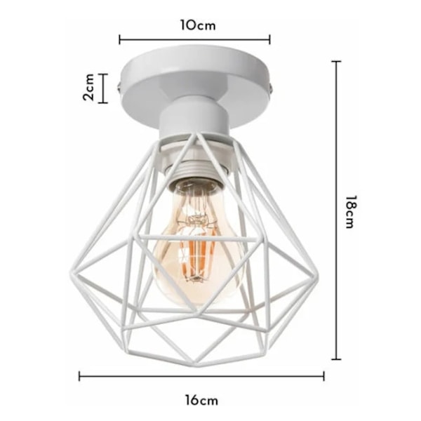 Moderne industriel loftslampe E27 loftslampe 16cm diamant skærm til soveværelse hall - hvid