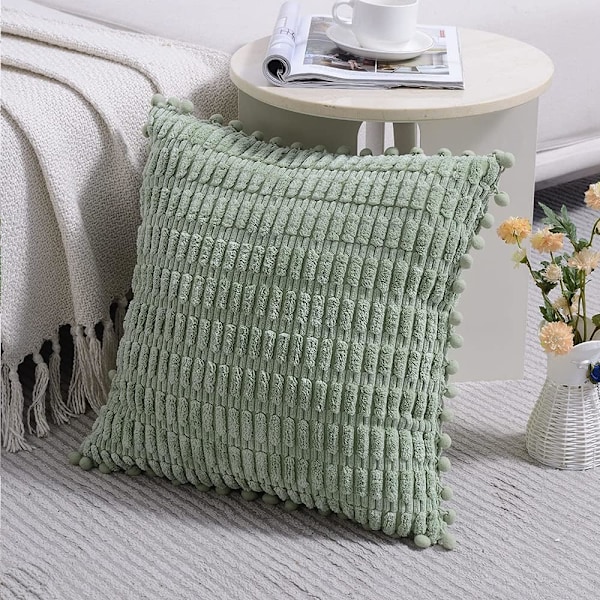 Pakkedekorative putetrekk 45x45 cm med dusker for sofa, seng, stue, bondegård Boho hjemmeinnredning Light green