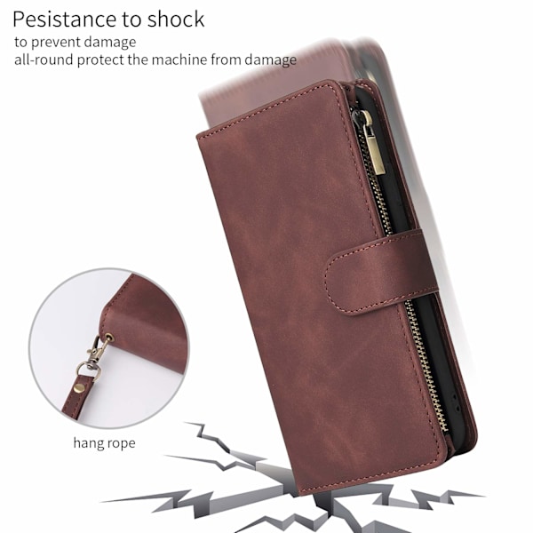Plånboksfodral för iPhone 11, Handväska med dragkedja, Fodral med Ställ, Kortfack med Handledsrem, TPU Stötsäkert Flipskydd för iPhone 11 - Kaffe