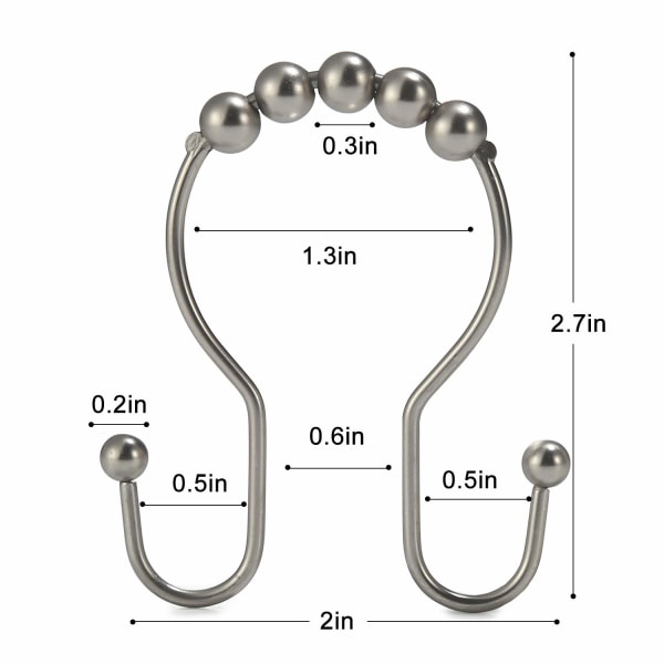 12 stk. Bruseforhængsringe, rustfrit stål rulle, rustbestandig balance glidende anti-drop dobbelte brusekroge, til badeværelse