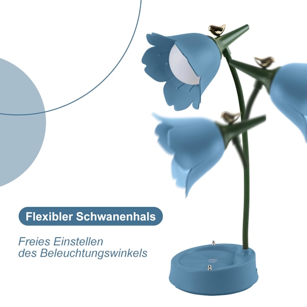 Skrivbordslampa för Barn, Sky Dimbar LED Bordslampa med 3 Färgtemperaturer, Uppladdningsbar Touch Sensor Skrivbordslampa med Flexibel Arm, USB Sänglampa (Blå) Blue