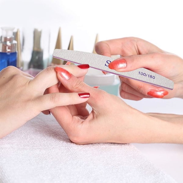 12 stk. Professionelle Neglefile, 100/180 Grit Dobbeltsidet Smergellærred, Manicureværktøj til Neglepleje og Styling