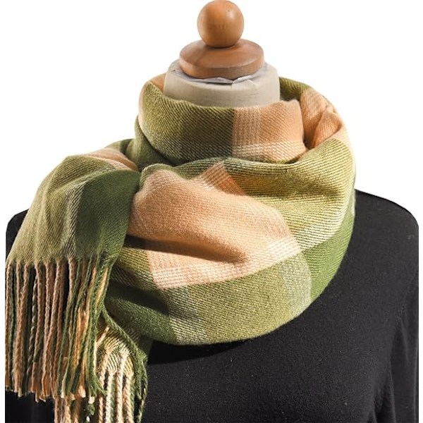 Vinter Tartan Tørklæde til Kvinder, Cashmere-lignende Tørklæder, Lange Varme Slå-om, Pashmina Kvast-sjal, Stola, Valentinsdagsgaver, Tørklæder, Julegave Green