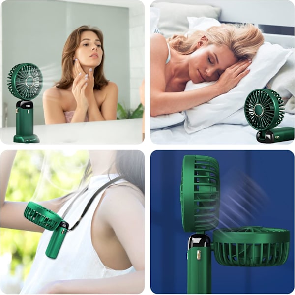 Mini Håndholdt Ventilator, Bærbar USB Ventilator, Lille 5-Hastigheds Lommeventilator med Base, Foldbar Bordventilator til Kontor, Rejse (Grøn)