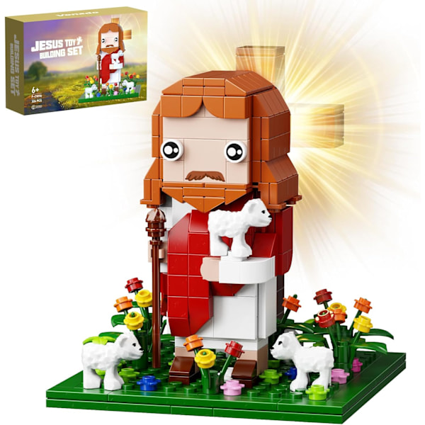 Jesus Byggkloss Set med Ljus, Jesus Figur Leksaksmodell, Hem Kapell Dekor Påskgåvor