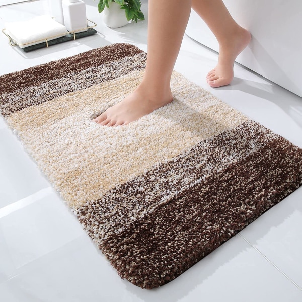 Microfiber Fluffy Shaggy Bath Mat for Bathroom, 40 x 60 cm, Non-Slip Super Absorbent Machine Washable Extra Soft Thick Floor Foot Rugs, Brown