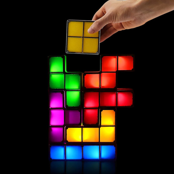 Tetris-natlampe med 7 farver, stabelbar LED-induktionsbordlampe, 3D-puslespil (standard i Storbritannien)