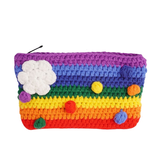 Rainbow handgjord stickad växlingsväska myntplånbok, regnbåge med molnhandväska, minimalistisk för smink kreditkortshållare, brevpapperspåse dragkedja