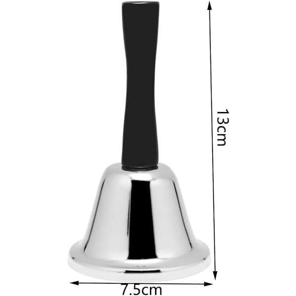 Rustfritt stål håndklokke, liten håndklokke Santa JingleBell, metall te-klokke middagsklokke ring for service,  høylytt ringeklokke silver