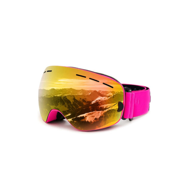 2-pak skibriller til mænd, kvinder, ungdom, skibriller over briller, vandtæt, vindtæt, anti-dug (farve: rosa rød)