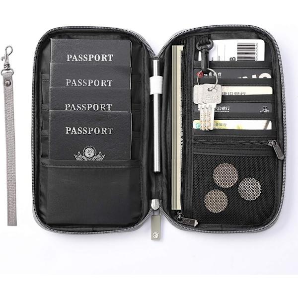 Reisepassholder RFID-blokkerende reisedokumentarrangør Vanntett, for ID-kort, kredittkort, flybilletter, penger, mynter (sølvgrå) silver gray