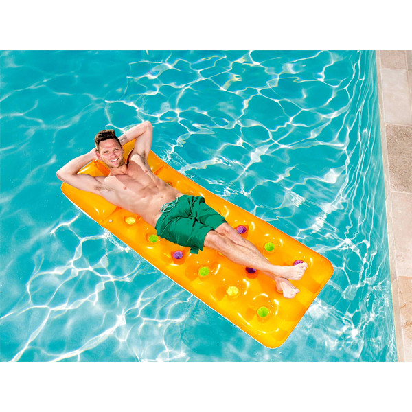 Uppblåsbar Pool Lounger, Uppblåsbar Poolmadrass och Simhjälp för Barn och Vuxna, Blandade Orange och Blå